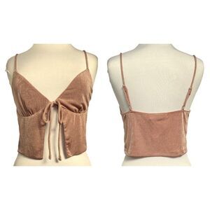 Elodie Womens Open Tie Front Cami Top Adjustable Straps Dusty Rose Sexy  NEW